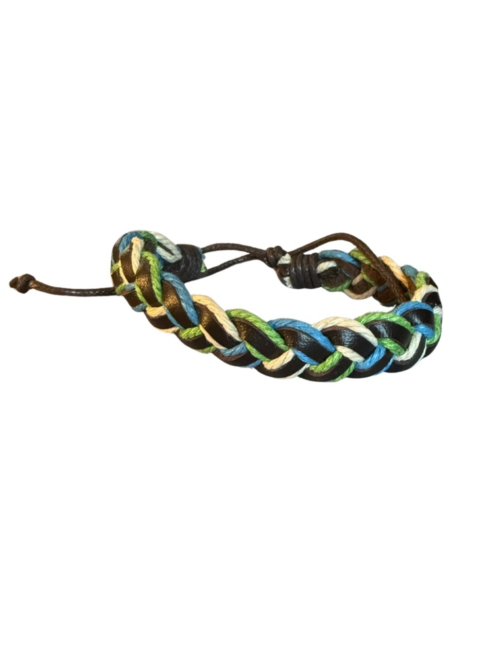 Men's Multicolor Braided Leather Bracelet - Adjustable